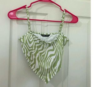 Green Zebra Print Crop Top