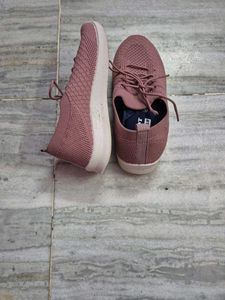 Pink Knit Lace-Up Sneakers