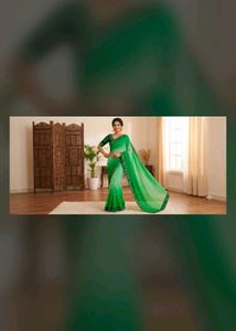 Elegant parrot Green Ombre Saree with blouse piece