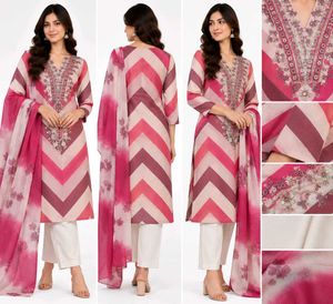 Elegant Chevron Print Kurta Set(unstitched)