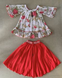 Girl’s Cute Floral Top & Red Skirt Set 4-6 years