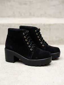 Black Platform Lace-Up Boots for women