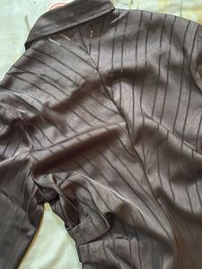 H&amp;M Satin Striped Button-Up Shirt
