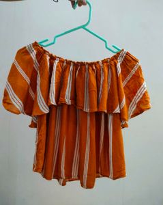 Orange &amp; White Striped Smocked Top