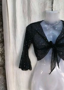 Sparkly Sheer Mesh Tie-Front Top
