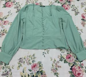 Mint Green Button-Up Long Sleeve Top