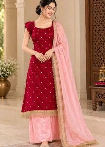 Elegant Red Kurta Set with Pink Dupatta