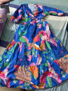 Vibrant Blue Floral Twist Front Dress