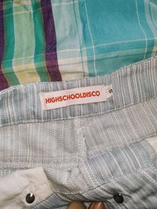 pinstriped denim shorts