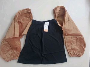 Golden Puff Sleeves Top Medium(bust 34")