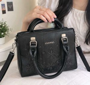 Chic Black Embossed Flower Handbag