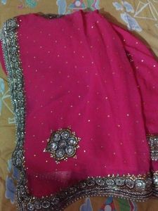 Elegant Pink Embellished Saree with Blouse