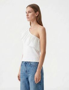 White One-Shoulder Ruffle Top