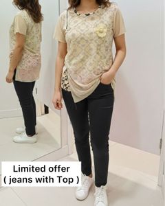 Stylish Black Jeans with Sheer Floral Top