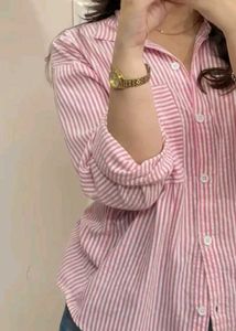 New Zara Pink Striped Button-Up Shirt