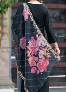 Elegant Black Kurta Set with Floral Dupatta