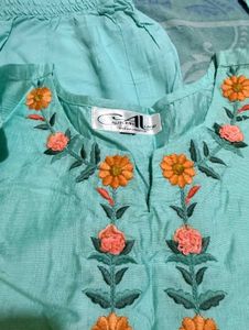 Embroidered Teal Kurta Set with Dupatta