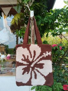 Handmade Crochet Hibiscus Tote Bag