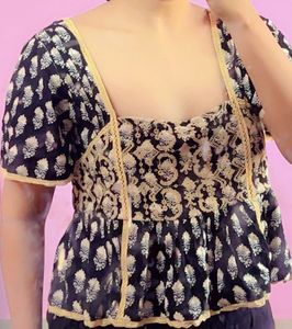 Black beige Embroided top with lace  Bor