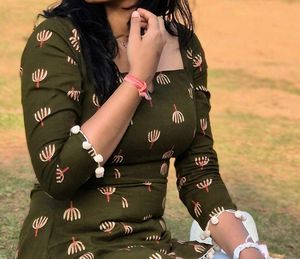 Olive Green Printed Padded short kurti