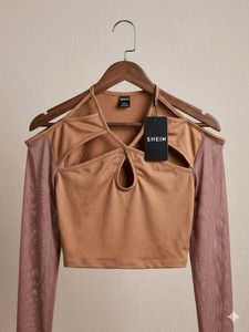 new with tag Cut-Out Mesh Sleeve Top
