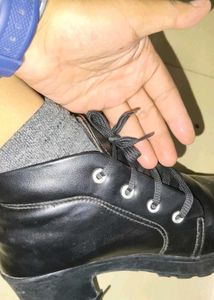 Stylish Black Lace-Up Heeled Boots