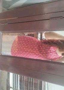 Pink Printed Kurta with White skirt