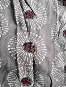 Elegant Grey &amp; Red Floral Print Midi Dress