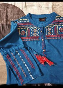 Boho Embroidered Blue Kurti
