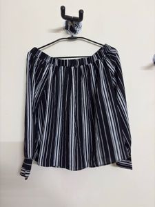 Chic Striped Off-Shoulder Tassel Top