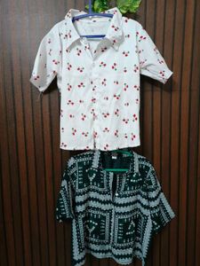 Cute Cherry Print Button-Up Shirt pack of 2 💯