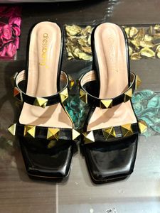 Black Studded Block Heels