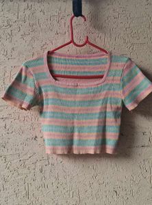 Striped Square Neck Crop Top