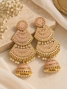 Elegant Pink & Gold Jhumka Earrings