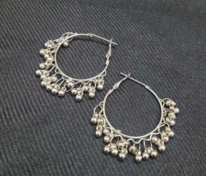 Silver Hoop Earrings with Dangling Charms