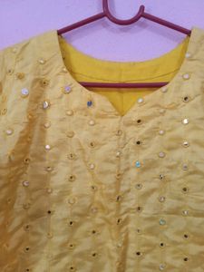 Yellow Mirror Work Kurta