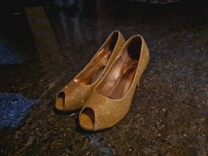 Sparkly Gold Peep-Toe Heels