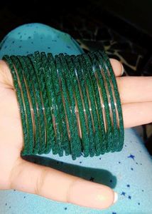 Green Colour Velvet Glass Bangles With A Pendant.