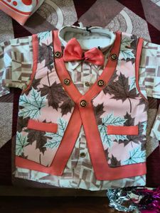 Cute Boys' Printed Shirt with Vest and Bowtie