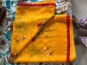 Vibrant Yellow Floral Saree