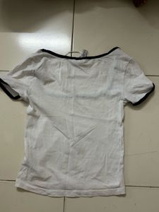 White Square Neck Top with Black Trim