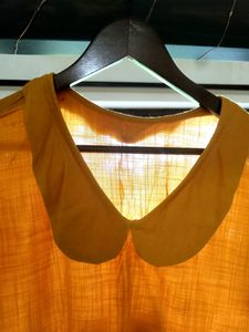 Mustard Yellow Top With Blue Kalamkari Bow