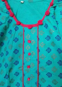 Block Printed Kurta with Red Trim