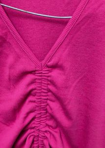 V-Neck Ruched Drawstring Top