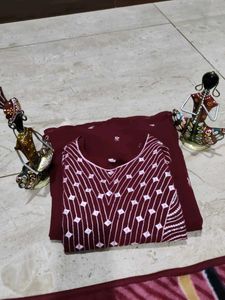 Maroon Georgette Kurti Matching Shall as Freebie