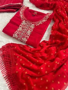 Stunning Red Embroidered Kurta Set