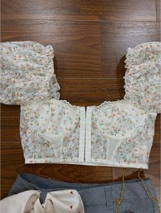 Floral Puff Sleeve Corset Top