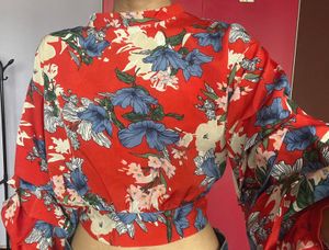 Red Floral Puff Sleeve Top