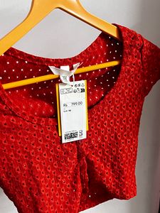 New H&amp;M Orange Eyelet Crop Top