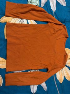 Orange Square Neck Long Sleeve Sweater Top